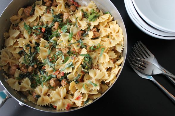 Creamy Bowtie Pasta with Kale and Sausage