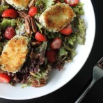 Strawberry & Goat Cheese Fritter Salad with Poppy Seed Dressing